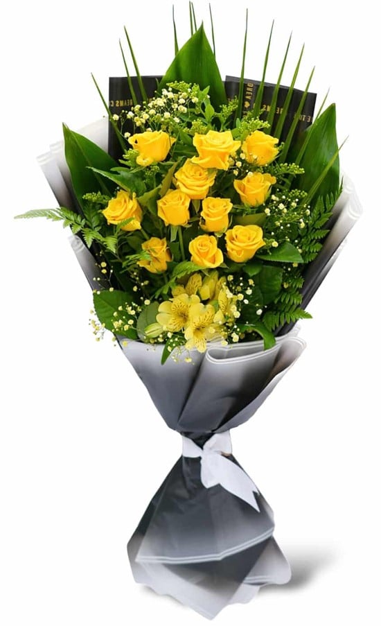 משלוח פרחים - זר פרחים זריחה צהובה